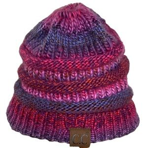 CC Beanie Ponytail Knit Pink Purple Blue OS